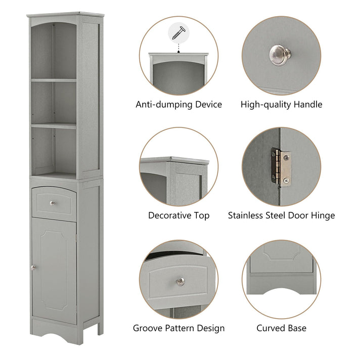 Tall Bathroom Cabinet, FreestandingStorage Cabinet with Drawer, MDF Board, Adjustable Shelf, Grey