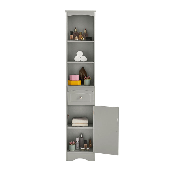 Tall Bathroom Cabinet, FreestandingStorage Cabinet with Drawer, MDF Board, Adjustable Shelf, Grey