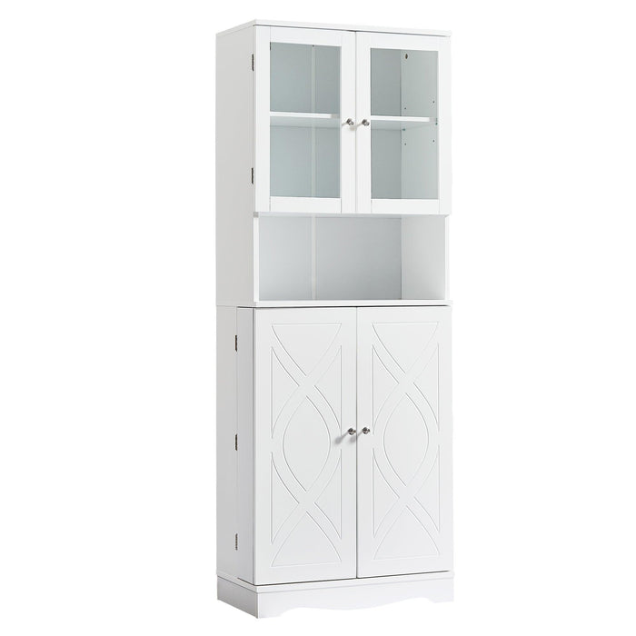 TallStorage Cabinet with Glass Doors for Bathroom/Office, MultipleStorage Space, White