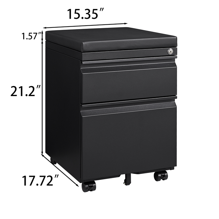 Mobile File Cabinet 2-Drawer Pedestal with Lock forStorage Use for Home Office and Business Enterprise,Legal/Letter Size Black,With 5 Wheels,with Leather cushion