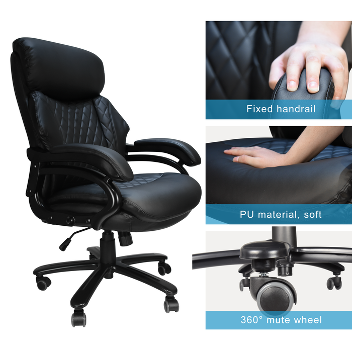 Office Desk Chair with High Quality PU Leather, Adjustable Height/Tilt, 360-Degree Swivel, 400LBS , Black