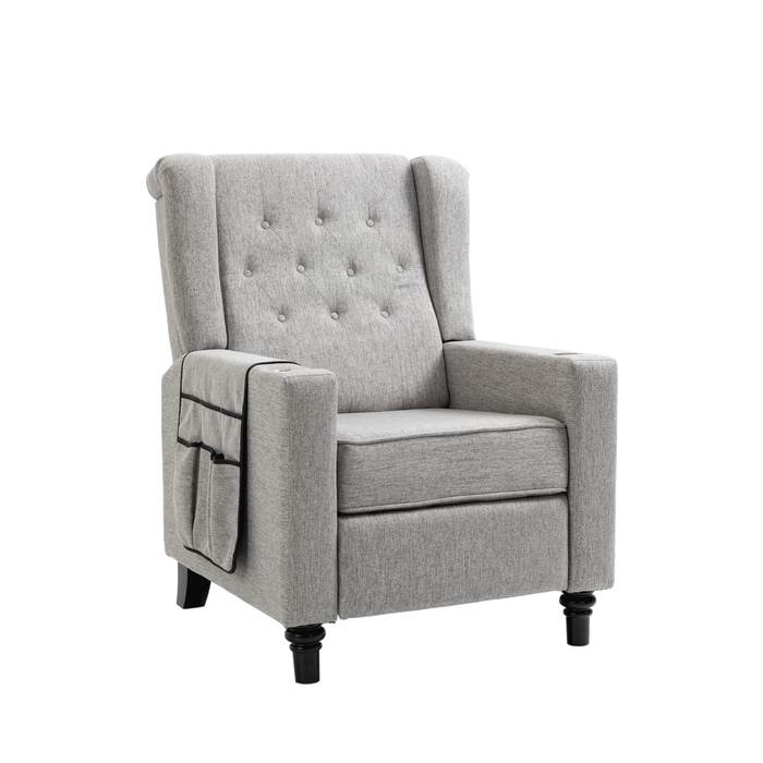 Arm Pushing Recliner Chair,Modern Button Tufted Wingback Push Back Recliner Chair, Living Room Chair Fabric Pushback Manual Single Reclining Sofa Home Theater Seating for Bedroom,Light Gray