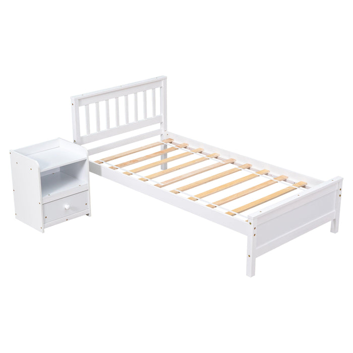 Twin Bed with Headboard and Footboard for Kids, Teens, Adults,with a Nightstand,Wite