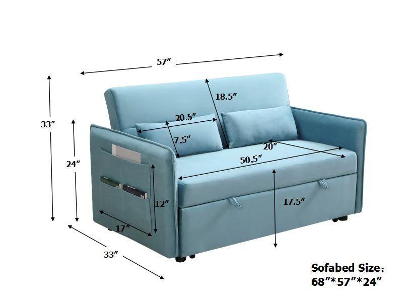 Pull Out Sofa Bed,Modern Adjustable Pull Out Bed Lounge Chair with 2 Side Pockets, 2 Pillows for Home Office