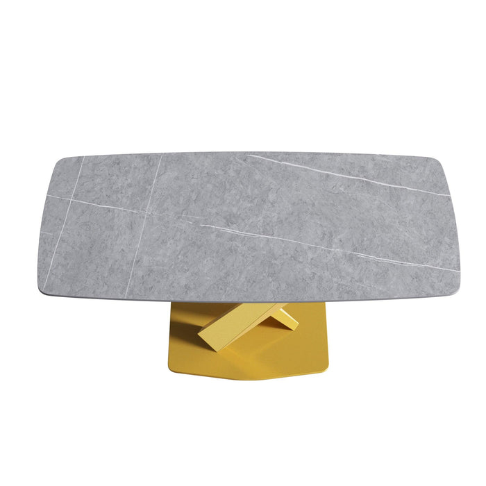 70.87"Modern artificial stone gray curved golden metal leg dining table-can accommodate 6-8 people