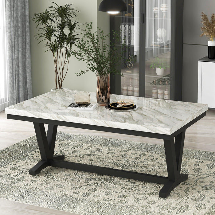 6-piece Dining Table Set with 1 Faux Marble Top Table,4 Upholstered Seats and 1 Bench,Table: 72in.Lx42in.Wx30in.H, Chair: 19.75in.Lx21.25in.Wx38.25in.H, Bench:46in.Lx16in.Wx20in.H.