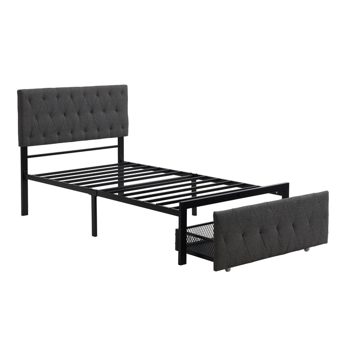 Twin SizeStorage Bed Metal Platform Bed with a Big Drawer - Gray