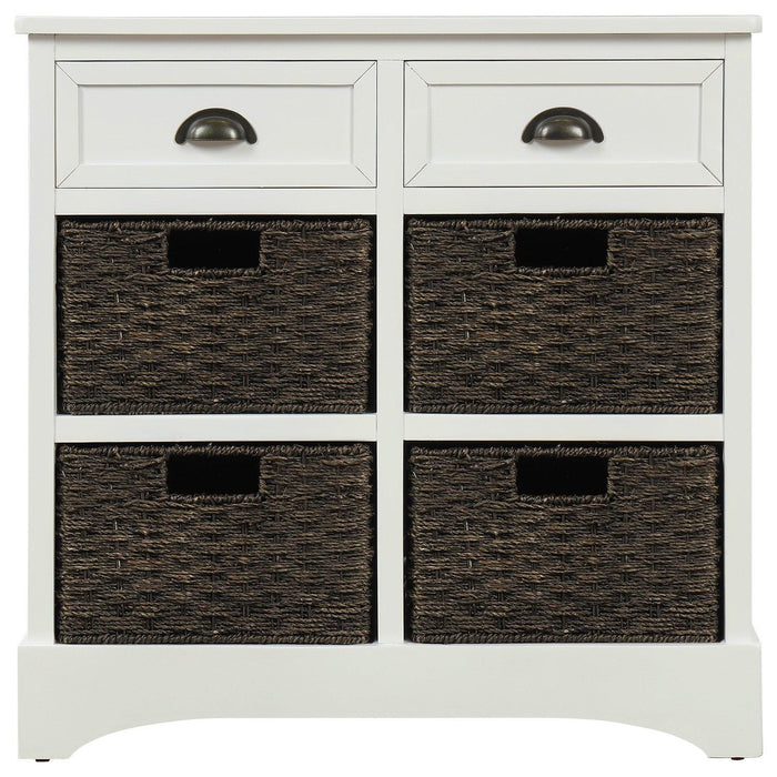 RusticStorage Cabinet with Two Drawers and Four  Classic Rattan Basket for Dining Room/Living Room (White)