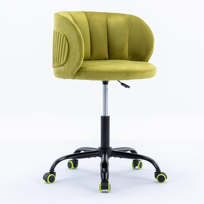 Zen Zone Velvet Leisure office chair, suitable for study and office, can adjust the height, can rotate 360 degrees, with pulley, Olive Green