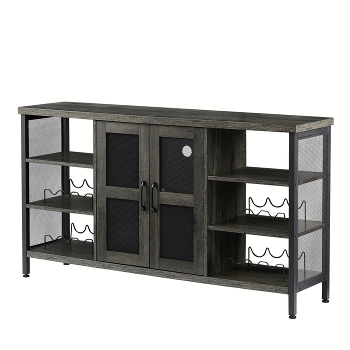 Industrial Wine Bar Cabinet, LiquorStorage Credenza, Sideboard with Wine Racks & Stemware Holder (Dark Grey, 55.12''w x 13.78''d x 30.31' ' h)