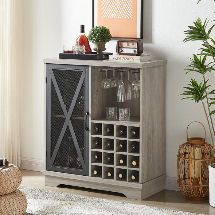 Single door wine cabinet with 16 wineStorage compartments (Gray, 31.50" W*13.78" D*35.43" H)