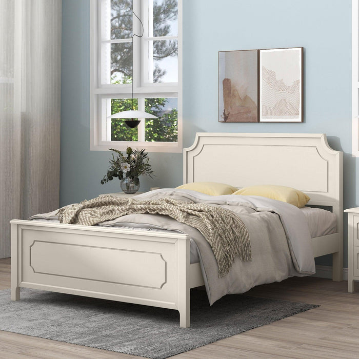 6 Pieces Bedroom Sets Milky White Solid Rubber Wood Queen Size Platform Bed with Nightstand*2, Chest, Mirror and Dresser