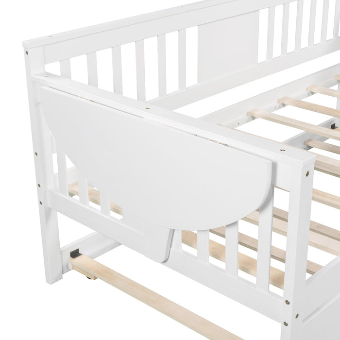 Twin Wooden Daybed with Trundle Bed  , Sofa Bed for Bedroom Living Room, White