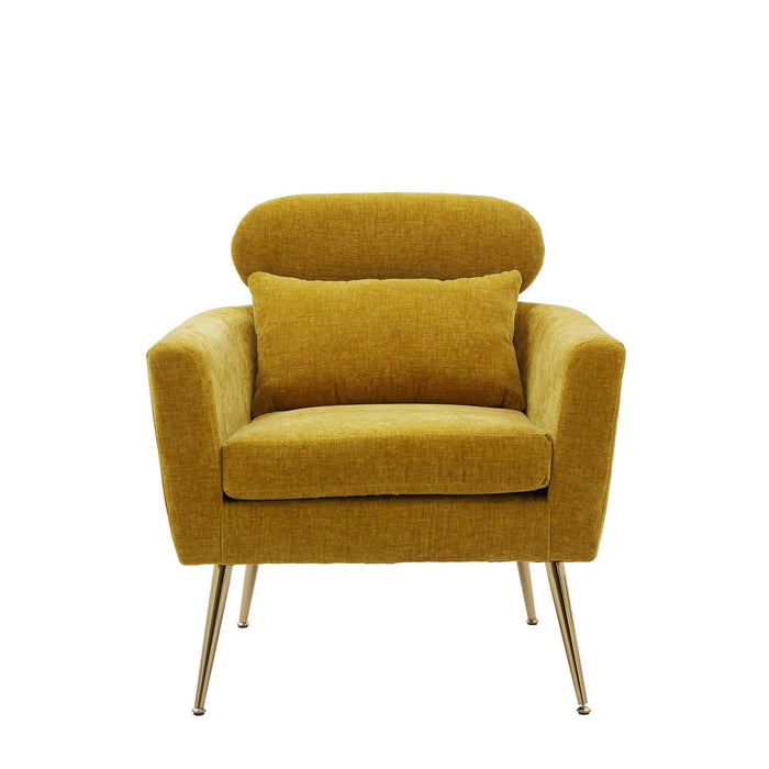 29.5"WModern Chenille Accent Chair Armchair Upholstered Reading Chair Single Sofa Leisure Club Chair with Gold Metal Leg and Throw Pillow for Living Room Bedroom Dorm Room Office, Mustard Chenille