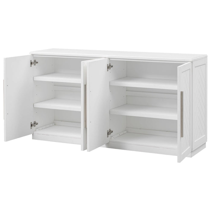 Sideboard with 4 Doors LargeStorage Space Buffet Cabinet with Adjustable Shelves and Silver Handles for Kitchen, Dining Room, Living Room (White)