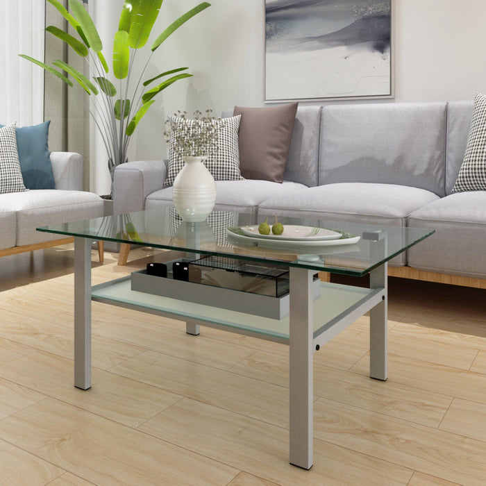 Transparent glass grey coffee table,Modern simple, living room coffee table, side center table