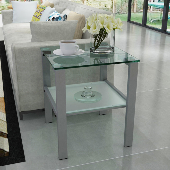 Glass two layer tea table, small round table, bedroom corner table, living room grey side table