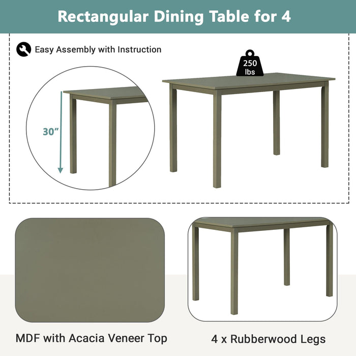 5-piece Wooden Dining Set, Kitchen Table with 2 Dining Chairs and 2 Benches, Farmhouse Rustic Style, Green