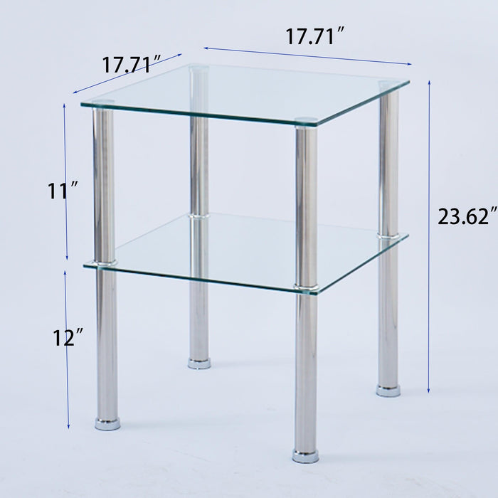 2-Piece Clear Glass Side&End Table Two Layer End table with Shelf