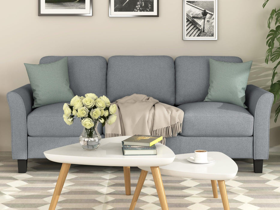 3-Seat Sofa Living Room Linen Fabric Sofa (Gray)