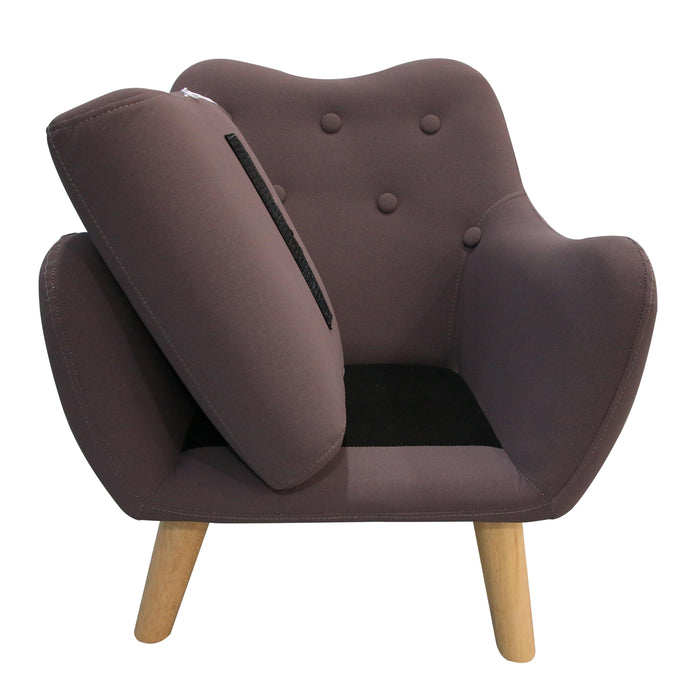 Microfibres fabric upholstered child accent armchair with wooden legs, kids sofa