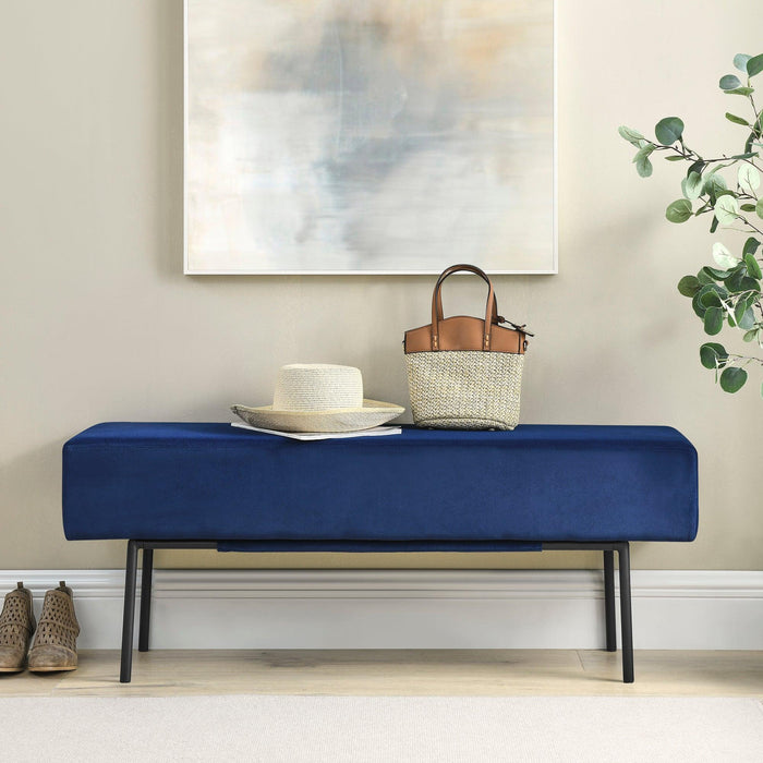 Contemporary Style Bedroom Velvet Upholstered Bench, Blue,( 45'' x13''x 17''）