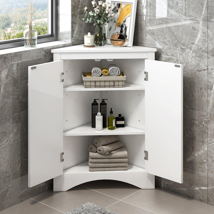 White Triangle BathroomStorage Cabinet with Adjustable Shelves, Freestanding Floor Cabinet for Home Kitchen