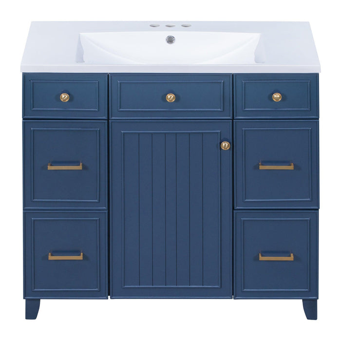 36" Bathroom Vanity Cabinet with Sink Top Combo Set, Navy Blue，Single Sink，Shaker Cabinet with Soft Closing Door and Drawer