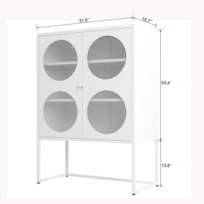 47.2 inches high MetalStorage Cabinet with 2 Mesh Doors, Suitable for Office, Dining Room and Living Room, White