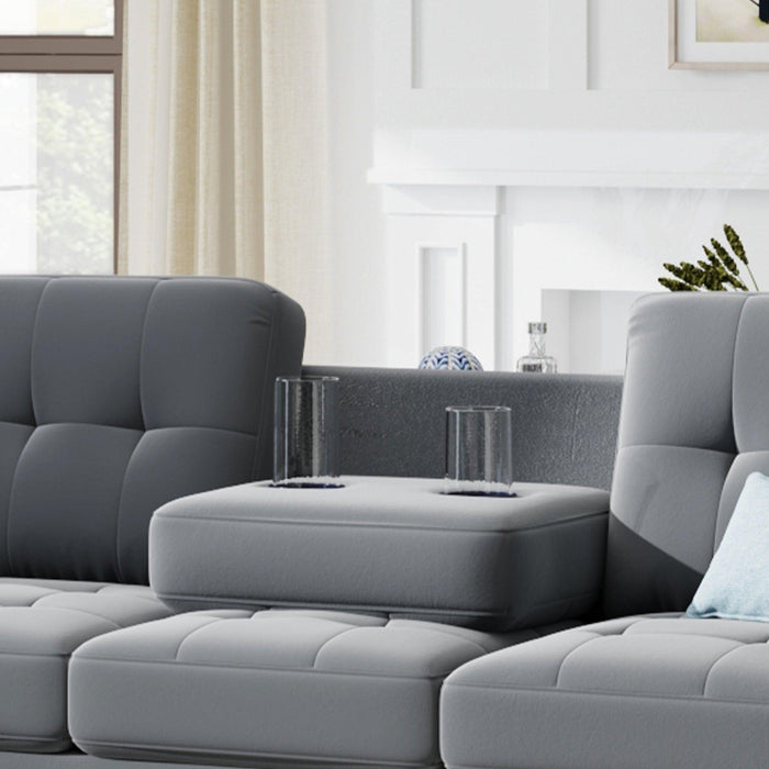 Sectional Sofa with Reversible Chaise Lounge, L-Shaped Couch withStorage Ottoman and Cup Holders