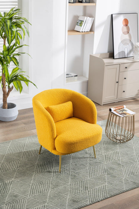 30.32"W Accent Chair Upholstered Curved Backrest Reading Chair Single Sofa Leisure Club Chair with Golden Adjustable Legs For Living Room Bedroom Dorm Room (Mustard Boucle)