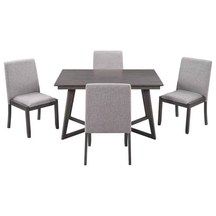 5-Piece Dining Set, Wood Rectangular Table with 4 Linen Fabric Chairs, Gray