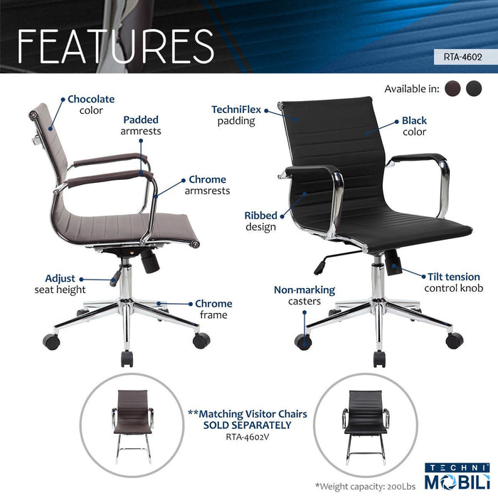 Techni MobiliModern Medium Back Executive Office Chair, Chocolate