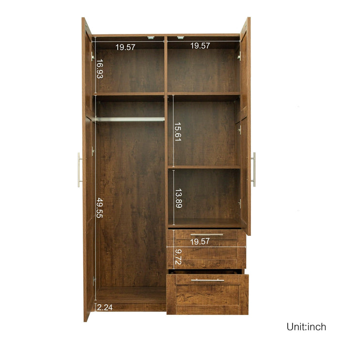 High wardrobe and kitchen cabinet with 2 doors, 2 drawers and 5Storage spaces,walnut