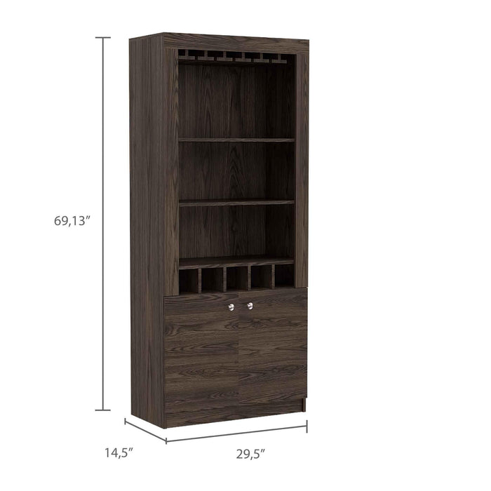 Plympton 3-Shelf Rectangle 5-Bottle Bar Cabinet  Dark Walnut