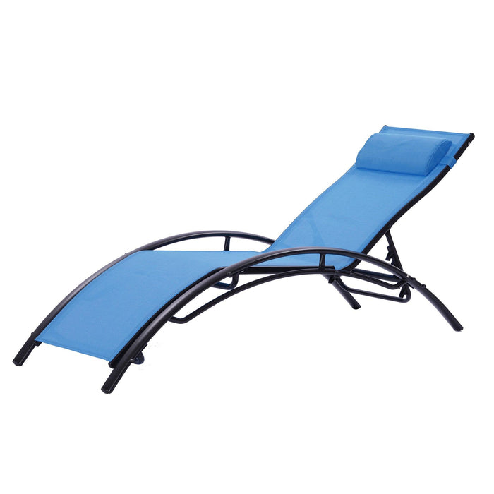 2 PCS Outdoor Chaise Lounge Adjustable Aluminum Arch Recliner Chair - Blue