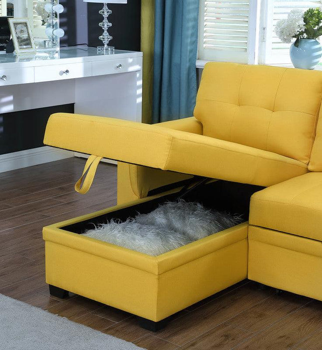 Lucca Yellow Linen Reversible Sleeper Sectional Sofa withStorage Chaise