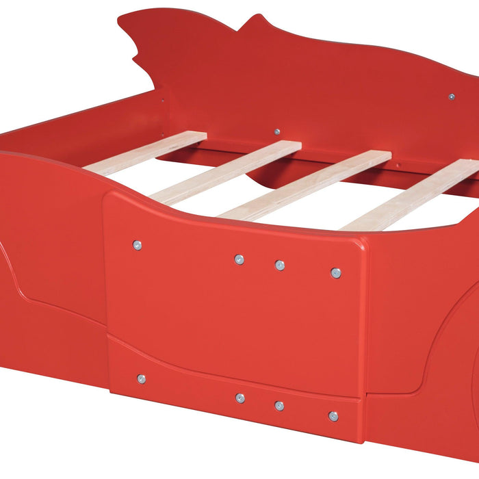 Full Size Race Car-Shaped Platform Bed with Wheels,Red