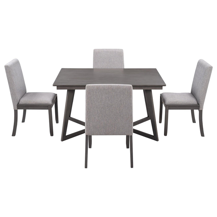 5-Piece Dining Set, Wood Rectangular Table with 4 Linen Fabric Chairs, Gray