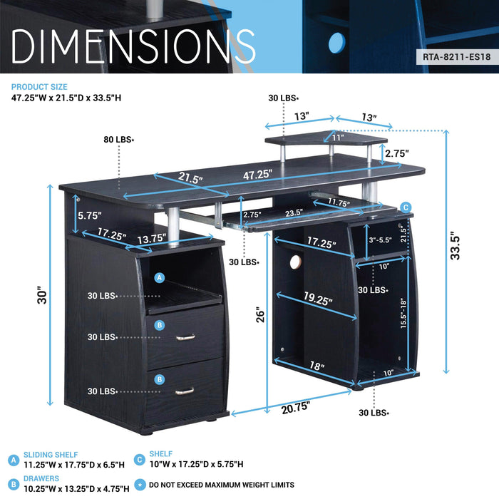 Techni Mobili Complete Computer Workstation Desk WithStorage, Espresso