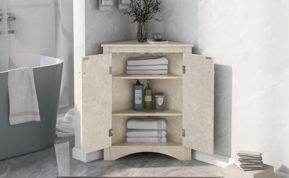 White Marble Triangle BathroomStorage Cabinet with Adjustable Shelves, Freestanding Floor Cabinet for Home Kitchen