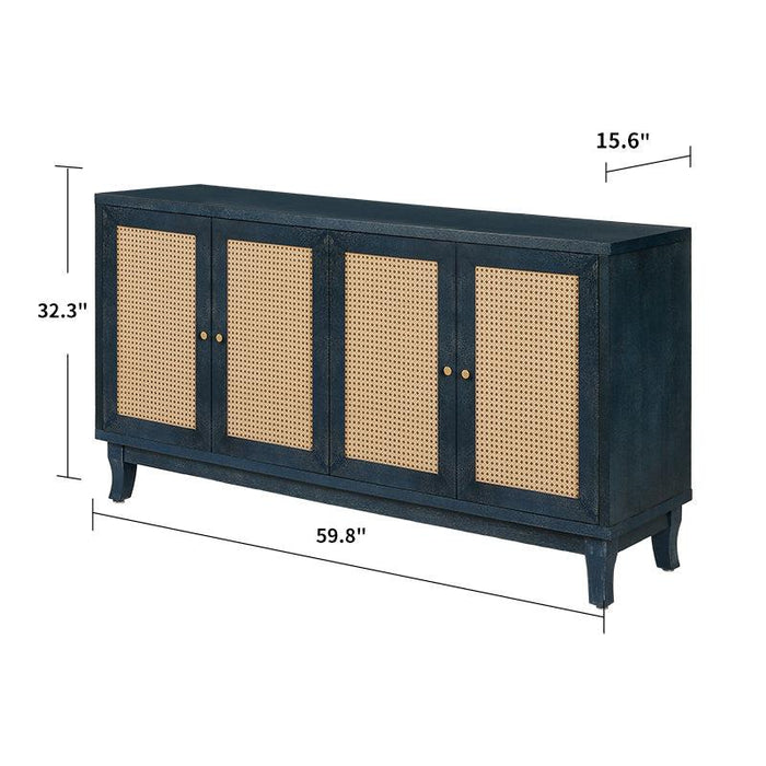 AccentStorage Cabinet Sideboard Wooden Cabinet with Antique Blue 4Doors for Hallway, Entryway, Living Room, Bedroom