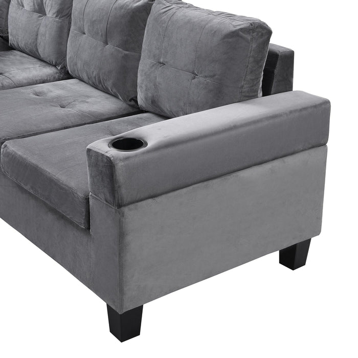 Sectional Sofa Set for Living Room with L Shape  Chaise Lounge ,cup holder and  Left  Hand withStorage Chaise Modern 4 Seat (Grey) 
--LEFT CHAISE WITHStorage