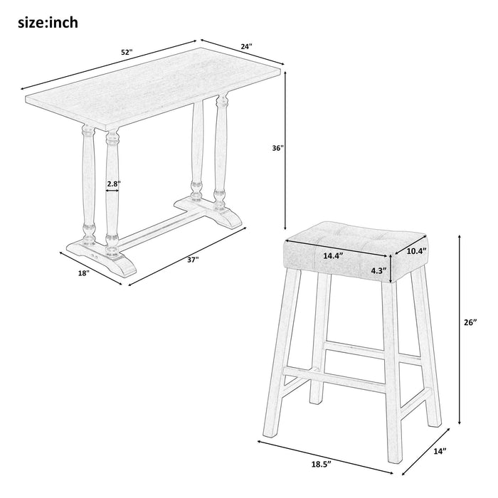 5-Piece Dining Table Set, Counter Height Dining Furniture with a Rustic Table and 4 Upholstered Stools for Kitchen, Dining Room (Light Brown)