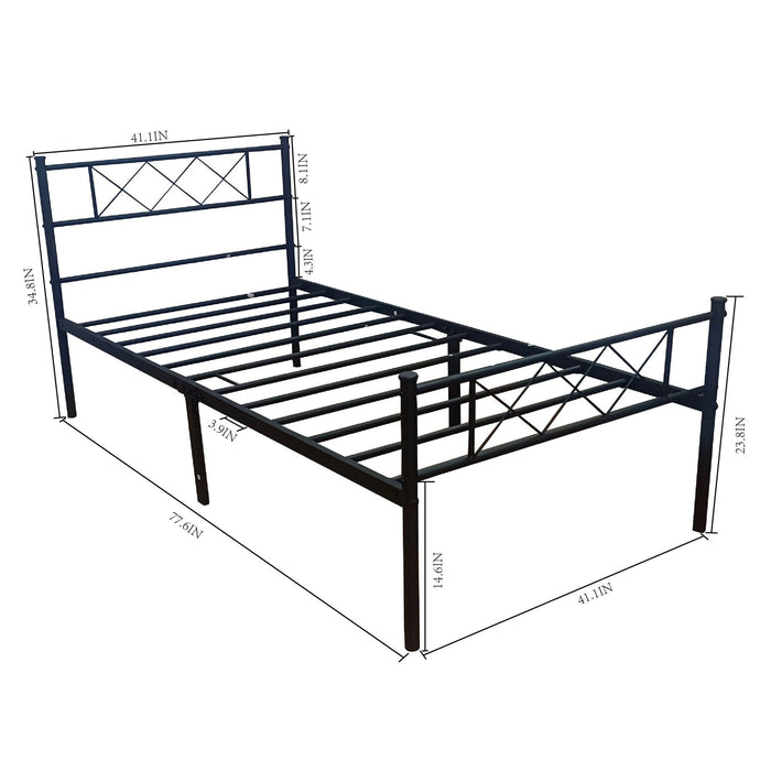 LT twin size single metal bed frame in black color for adult and children used in bedroom or dormitory with largeStorage space under the bed