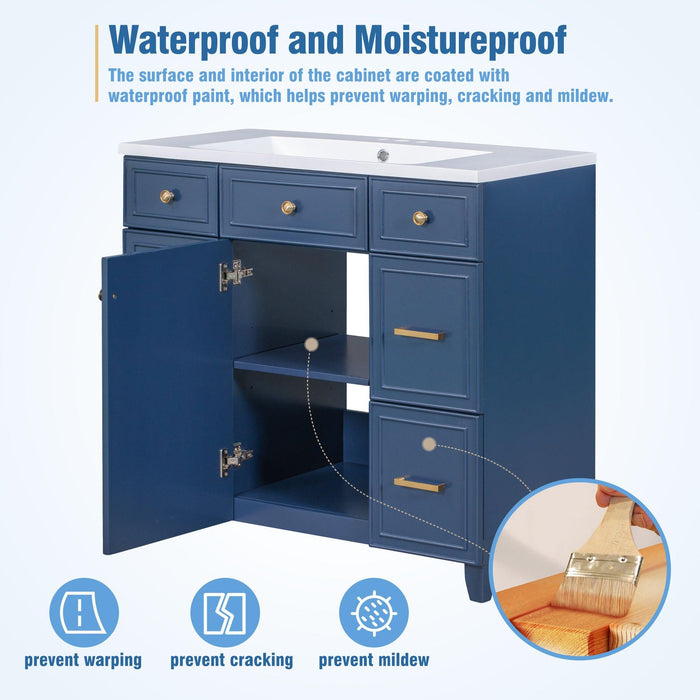 36" Bathroom Vanity Cabinet with Sink Top Combo Set, Navy Blue，Single Sink，Shaker Cabinet with Soft Closing Door and Drawer