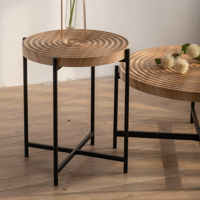 Modern  Thread Design Round Coffee Table ,  MDF  Table Top with Cross Legs Metal Base(Two-piece Set)