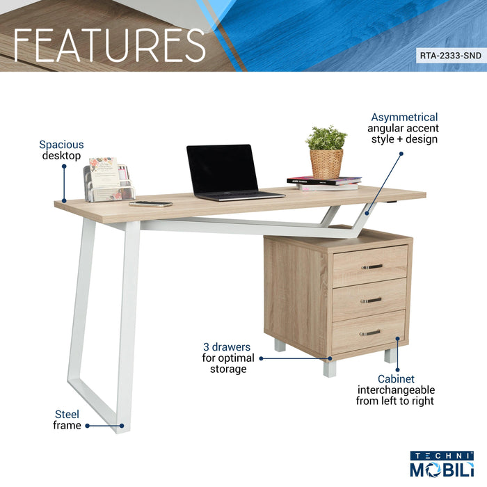 Techni MobiliModern Design Computer Desk withStorage, Sand