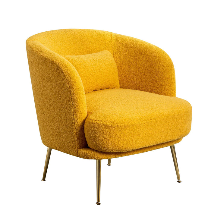 30.32"W Accent Chair Upholstered Curved Backrest Reading Chair Single Sofa Leisure Club Chair with Golden Adjustable Legs For Living Room Bedroom Dorm Room (Mustard Boucle)