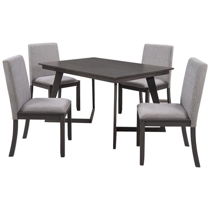 5-Piece Dining Set, Wood Rectangular Table with 4 Linen Fabric Chairs, Gray